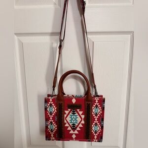 Wrangler Red and Brown Geometric Tote Bag